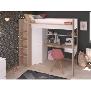 Cama alta con escritorio y armario - 90 x 200 cm - Color: b…