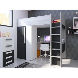 Cama alta 90 x 200 cm - con armario y escritorio - Antracit…