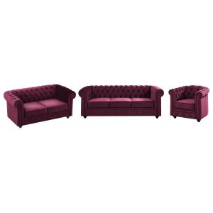 Sofás de 3 plazas 2 plazas y sillón de terciopelo morado CH…