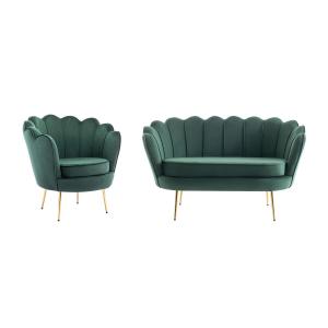 Sofá de 2 plazas y sillón con forma de concha de terciopelo…