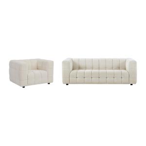 Sofá de 3 plazas y sillón de tela rizada blanco marfil LERI…