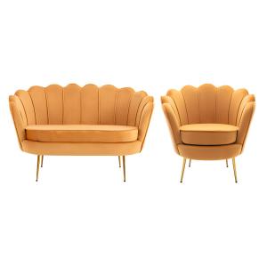 Conjunto sofá de 2 plazas y sillón de terciopelo amarillo m…