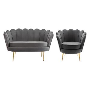 Conjunto sofá de 2 plazas y sillón de terciopelo antracita…