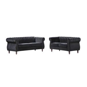 Sofás chesterfield de 3 y 2 plazas de terciopelo negro TRUM…