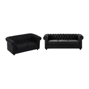 Sofás de 3 y 2 plazas de cuero sintético negro CHESTERFIELD…