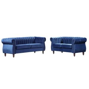 Sofás chesterfield 3 2 plazas de terciopelo Azul real TRUMB…