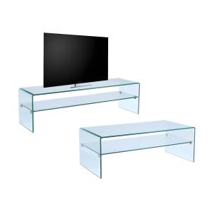Conjunto Mesa de centro   Mueble TV - Cristal templado - Sa…