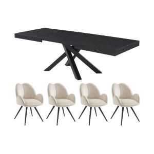 Conjunto de mesa CATONAV   4 sillas GULSUN - Negro y beige