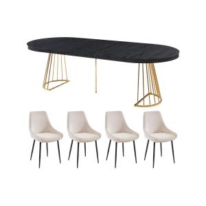 Conjunto de mesa FIRELA   4 sillas MASURIE - Negro y crema
