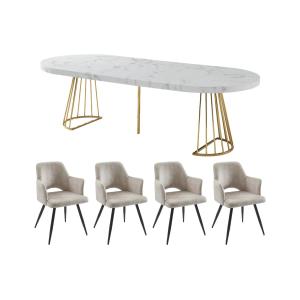 Conjunto de mesa FIRELA   4 sillas KADIJA - Efecto mármol b…