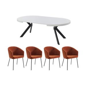 Juego de mesa KOMONI   4 sillas MORONI - Blanco lacado y te…