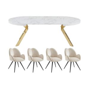 Conjunto de mesa KOMONI   4 sillas GULSUN - Efecto mármol b…