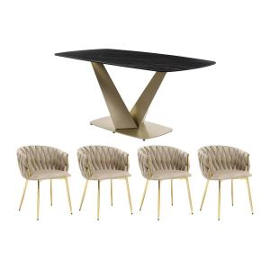 Conjunto mesa PORELIMA   4 sillas ELEGANO - Efecto mármol n…