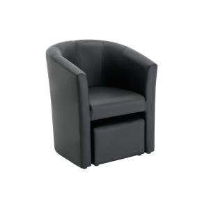 Sillón y puf tapizados en negro de imitación piel JOVANA