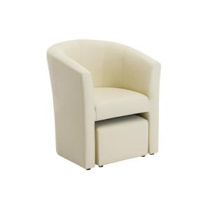 Sillón cabriolet y puf de imitación beige JOVANA