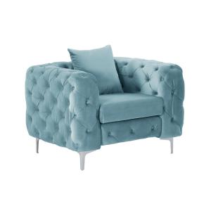Sillón chéster de terciopelo azul claro EDWINA