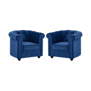 Conjunto de 2 sillones de terciopelo CHESTERFIELD - Azul no…