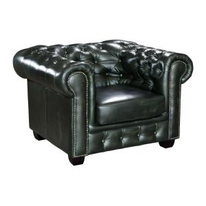 Sillón chesterfield BRENTON 100% piel de búfalo  - Verde