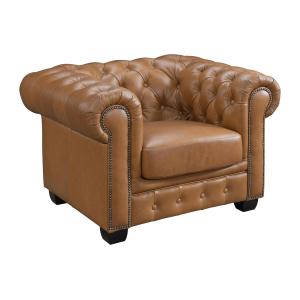 Sillón chesterfield BRENTON 100% piel de búfalo - Caramelo…