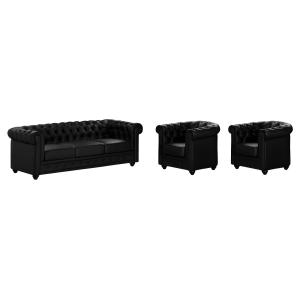 Sofá 3 plazas y 2 sillones CHESTERFIELD - Piel sintética -…