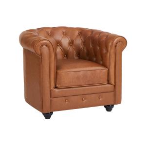 Sillón de piel de vaca color camel CHESTERFIELD