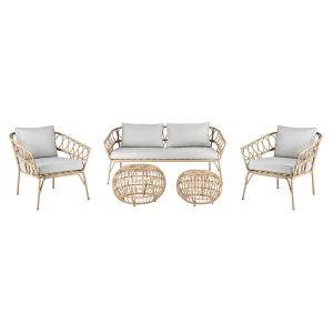 Salón de jardín efecto mimbre gris y natural - 2 sillones 1…