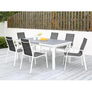 Comedor de jardín de aluminio gris y blanco: 6 sillas y una…