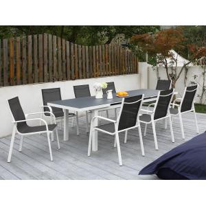 Comedor de jardín de aluminio gris y blanco: 8 sillas y una…