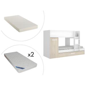 litera con compartimentos 2 x 90 x 190 cm - Blanco y natura…