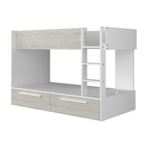 Litera 2 x 90 x 200 cm - 2 cajones - blanco y natural - TIN…