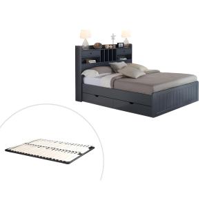 Cama con compartimentos 140 x 190 cm - Pino - Gris antracit…