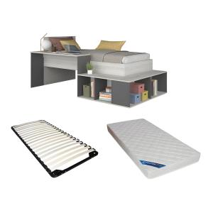 Cama 90 x 200 cm con compartimentos y escritorio - Color: n…