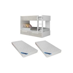 Litera 2 x 90 x 200 cm - 2 cajones - blanco y natural   col…