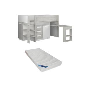 Cama 90 x 200 cm - Con escritorio y compartimentos - blanco…