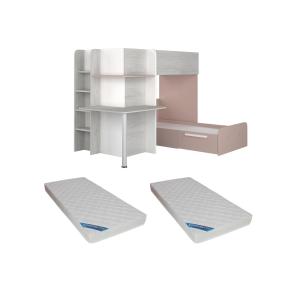 Litera rinconera 2 x 90 x 190 cm - Con escritorio - Gris bl…