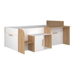 Cama 90 x 200 cm con escritorio y almacenaje - Color: blanc…