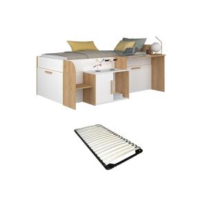 Cama 90 x 200 cm con escritorio y almacenamiento - Color: b…