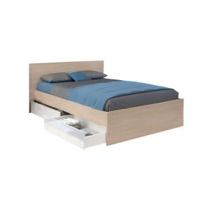 Cama con 2 cajones 140 x 190 cm - Color: natural y blanco b…