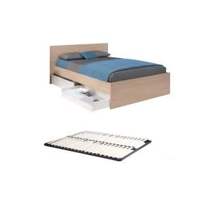 Cama con 2 cajones 140 x 190 cm - Color: Natural y blanco b…