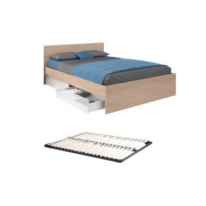 Cama con 2 cajones 160 x 200 cm - Color: Natural y blanco b…