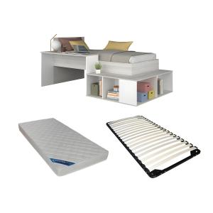 Cama compacta 90 x 200 cm con almacenamiento y escritorio -…