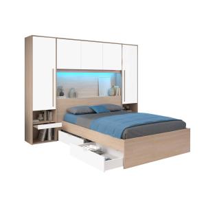 Cama con almacenamiento 140 x 190 cm - Con LEDs - Color: na…