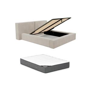 Cama con cajón de 140 x 190 cm - pana - Beige   Colchón - T…