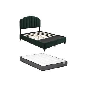Cama 140 x 190 cm con cajones - Terciopelo - Verde pino   C…