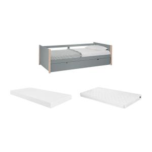 Cama nido 2 x 90 x 190 cm - MDF pino y metal - Verde y natu…