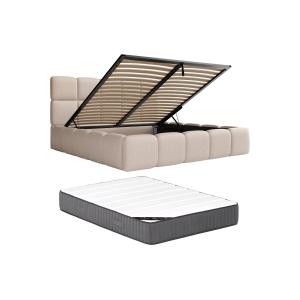 Canapé abatible de 160 x 200 cm - Tela jaspeada - Beige   C…