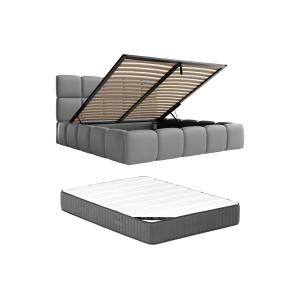 Canapé abatible de 160 x 120 cm - Tela efecto cuero - Gris…