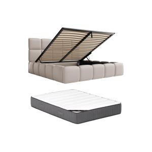 Canapé abatible 180 x 200 cm - Tela efecto cuero - Beige  …