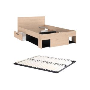 Cama 120 x 190/200 cm con almacenamiento - Color: Natural y…
