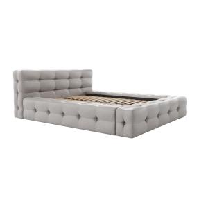 Cama capitoné 160 x 200 cm - Tela jaspeada - Gris claro - L…